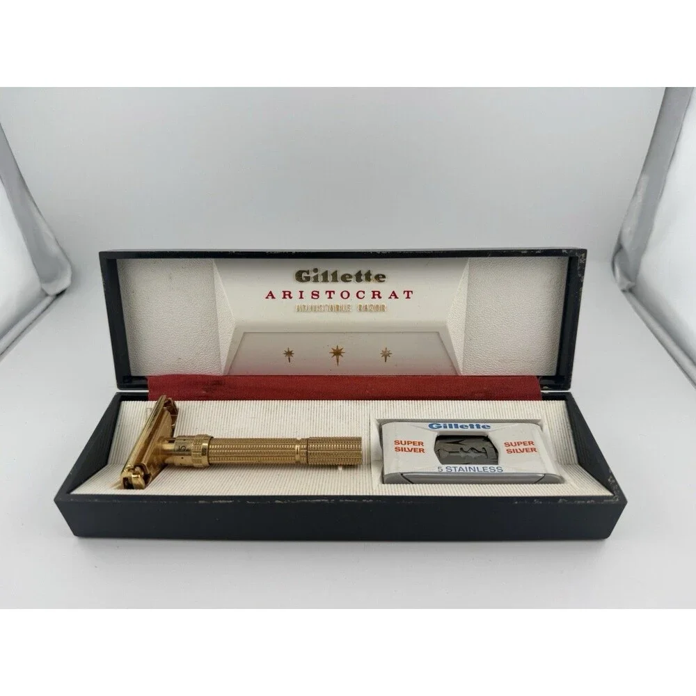 Gillette Aristocrat 1965 Gold Plated Adjustable Razor K-2 Original Box